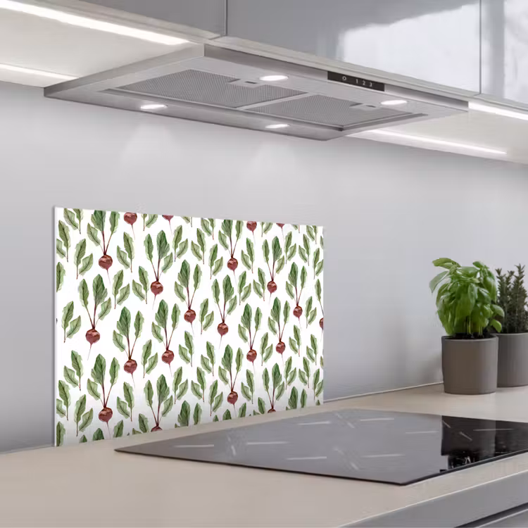 Rood - Bieten - Blad - Patroon keuken achterwand spatscherm klein 900 -3d_schuin