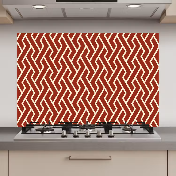 Rood - Beige - Patroon - Lijnen keuken achterwand spatscherm klein 900 -3d_website