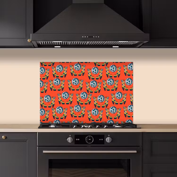 Rood - Disco - Patroon keuken achterwand spatscherm klein 900 -sfeer1