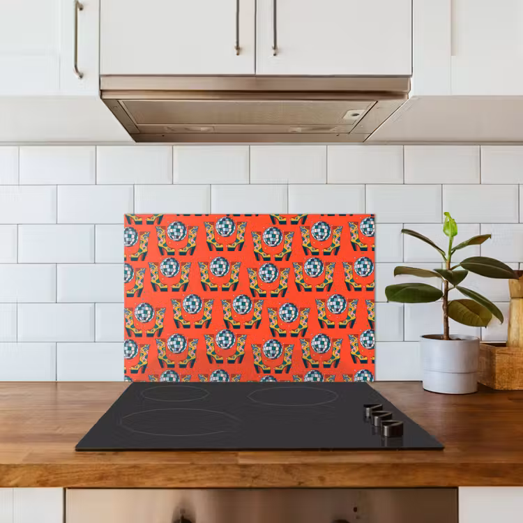 Rood - Disco - Patroon keuken achterwand spatscherm klein 900 -sfeer2