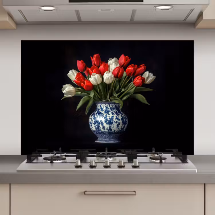 Rode - Bloemen - Tulpen - Vaas keuken achterwand spatscherm klein -3d_website