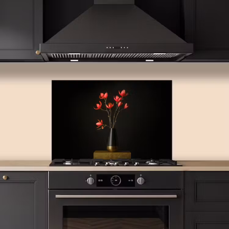 Rode - Bloemen - Vaas keuken achterwand spatscherm klein -sfeer1