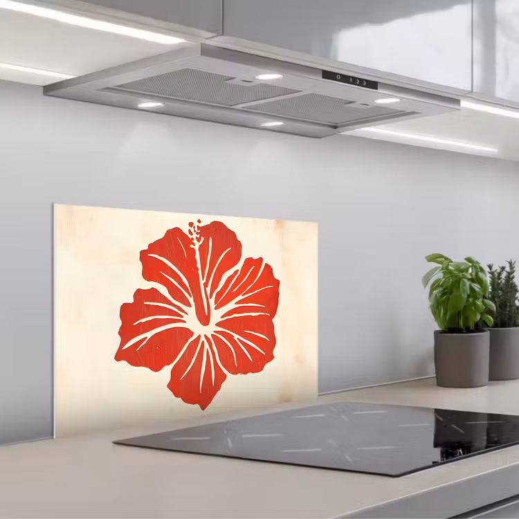 Rode hibiscusbloem - Textuur achtergrond - Beige keuken achterwand spatscherm klein -3d_schuin