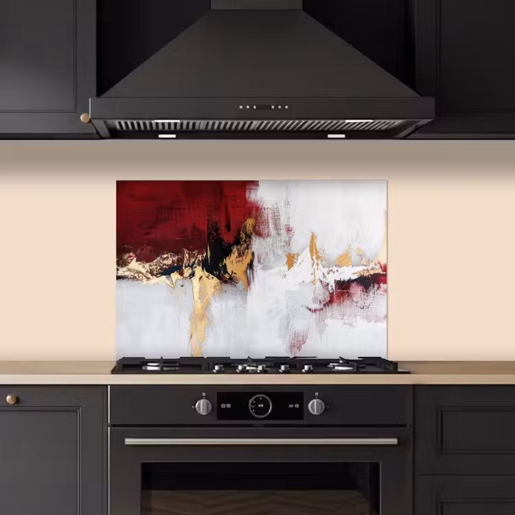Rood - Marmer - Abstract - Goud - Modern keuken achterwand spatscherm klein -sfeer1