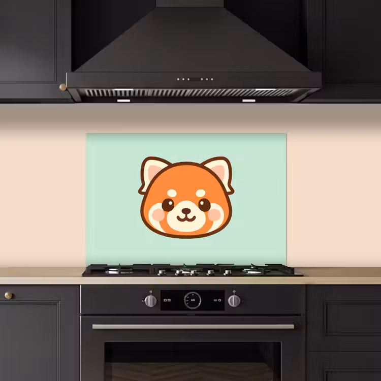Rode panda - Groen - Cartoon keuken achterwand spatscherm klein -sfeer1