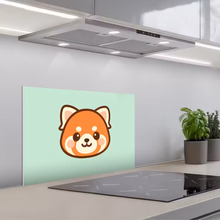 Rode panda - Groen - Cartoon keuken achterwand spatscherm klein -3d_schuin