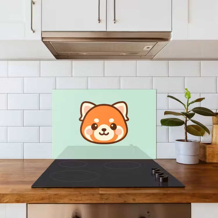 Rode panda - Groen - Cartoon keuken achterwand spatscherm klein -sfeer2