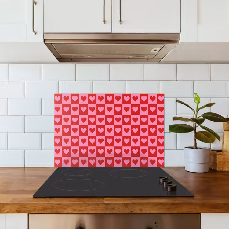 Rood - Roze - Schaakbord - Valentijn keuken achterwand spatscherm klein -sfeer2