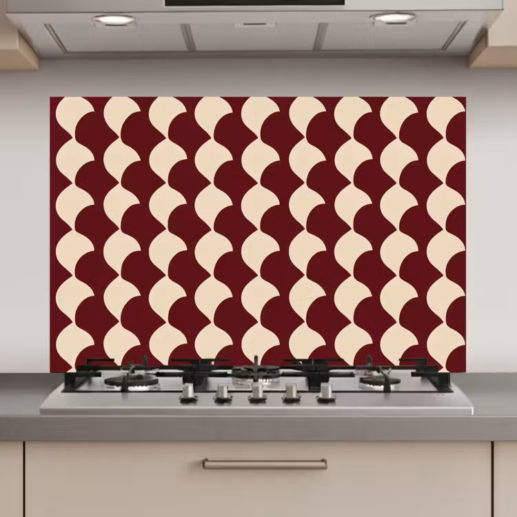 Rood - Tegelpatroon - Crème keuken achterwand spatscherm klein 900 -3d_website