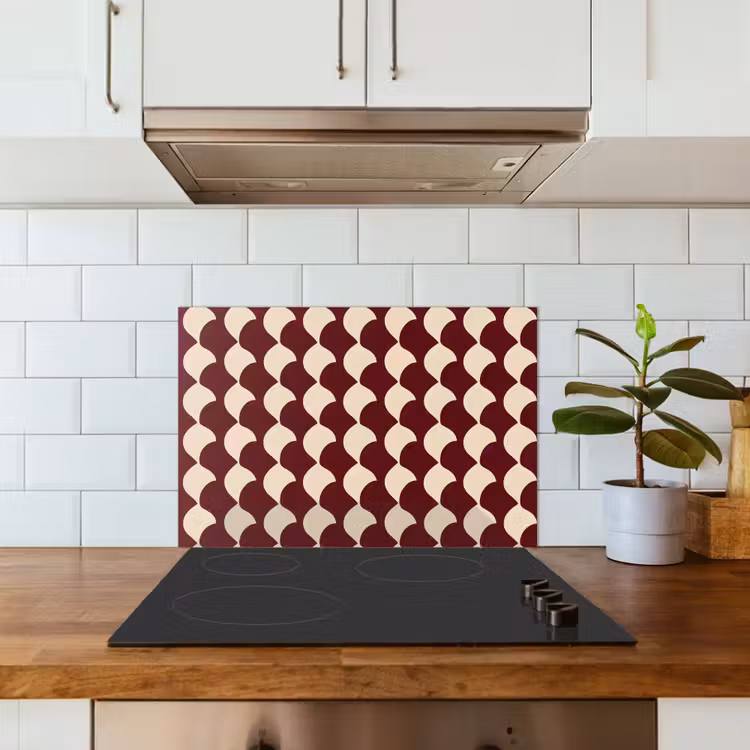 Rood - Tegelpatroon - Crème keuken achterwand spatscherm klein 900 -sfeer2