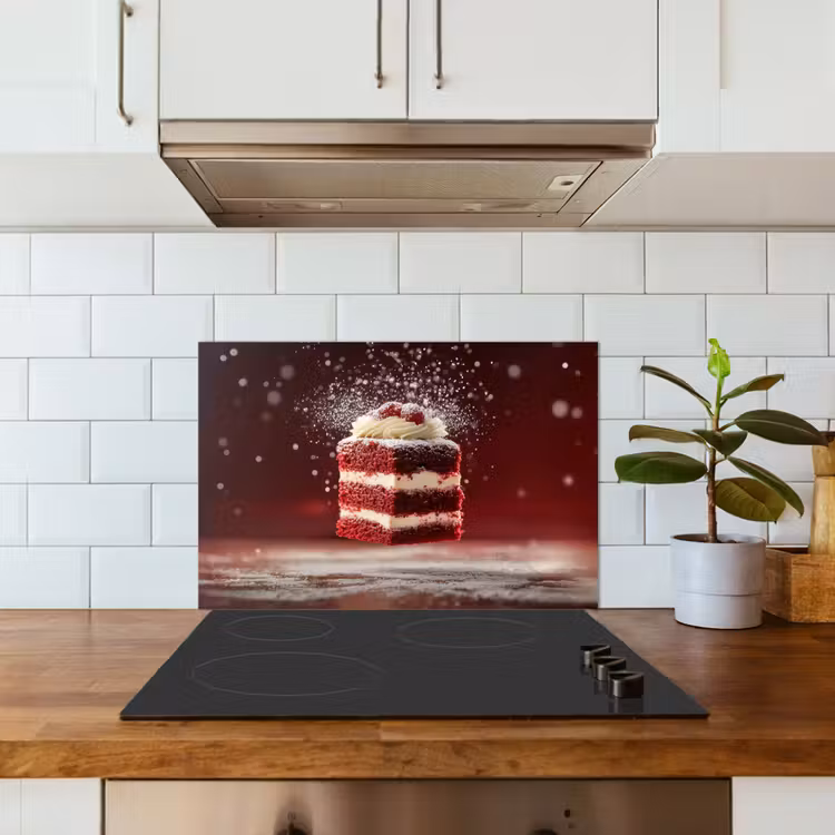 Rode - Velvet - Taart - Eten keuken achterwand spatscherm klein -sfeer2