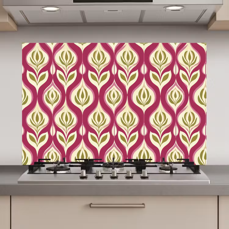Retro - Floraal - Paars keuken achterwand spatscherm klein 900 -3d_website