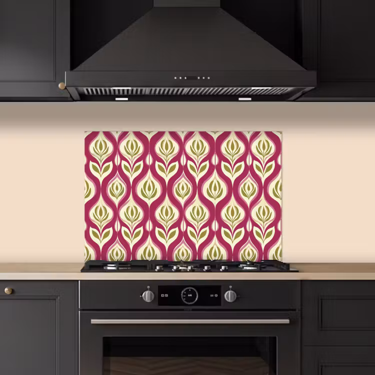 Retro - Floraal - Paars keuken achterwand spatscherm klein 900 -sfeer1