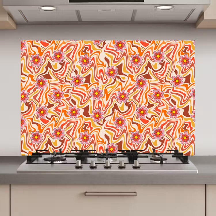 Retro - Bloemen - Patroon keuken achterwand spatscherm klein 900 -3d_website