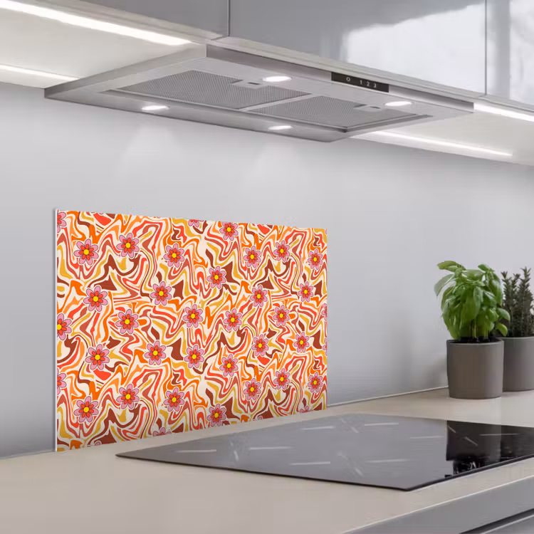 Retro - Bloemen - Patroon keuken achterwand spatscherm klein 900 -3d_schuin