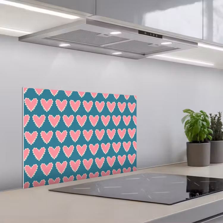 Retro - Hartjes - Patroon keuken achterwand spatscherm klein 900 -3d_schuin