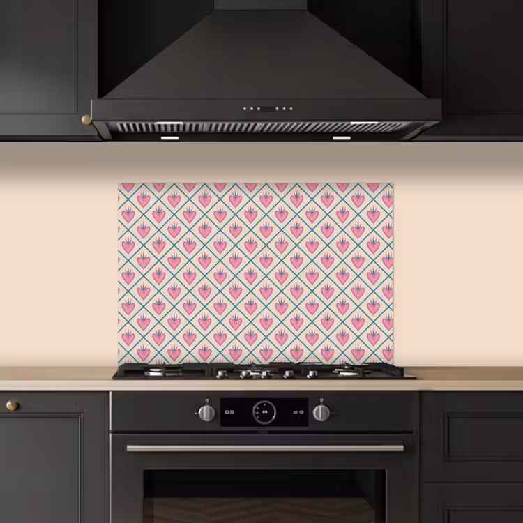 Retro - Ruit - Hartjes - Patroon keuken achterwand spatscherm klein 900 -sfeer1