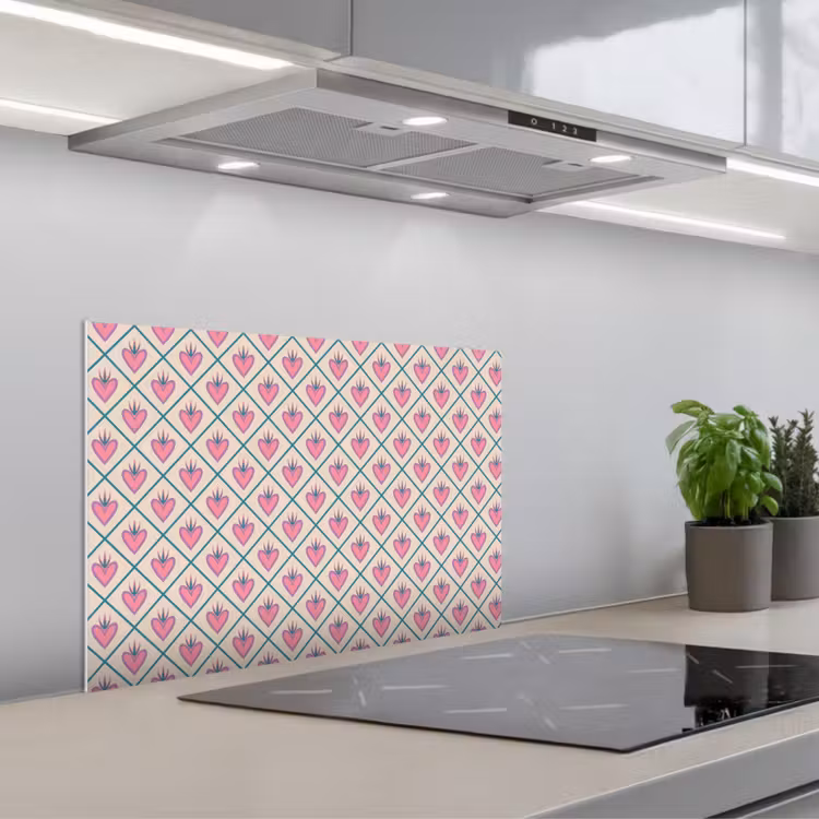 Retro - Ruit - Hartjes - Patroon keuken achterwand spatscherm klein 900 -3d_schuin
