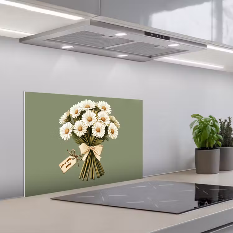 Lint - Boeket - Groen - Quote keuken achterwand spatscherm klein -3d_schuin
