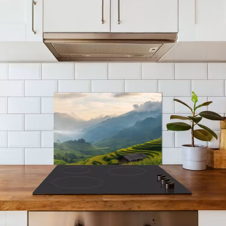 Rijstvelden - Bergen - Groen - Natuur keuken achterwand spatscherm klein -sfeer2