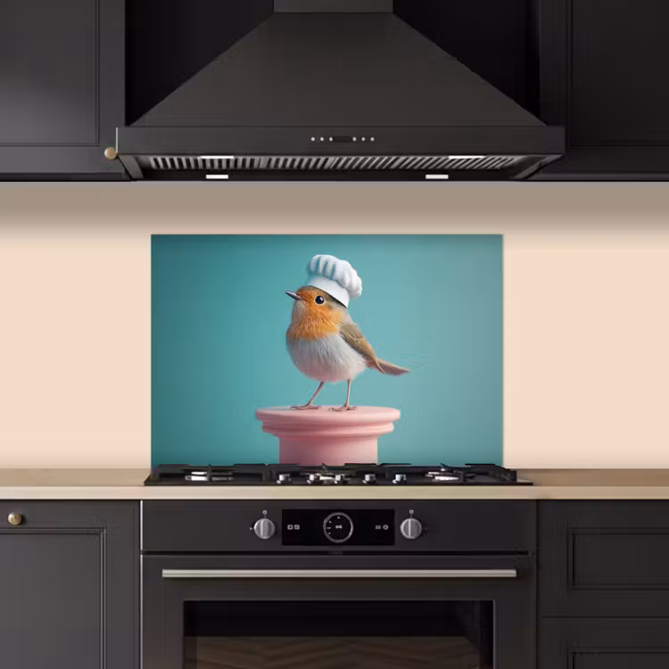 Roodborstje - Vogel - Koksmuts - Sokkel keuken achterwand spatscherm klein -sfeer1