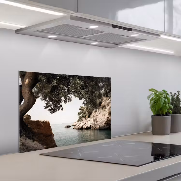 Rotsen - Zee - Boom - Groen keuken achterwand spatscherm klein -3d_schuin