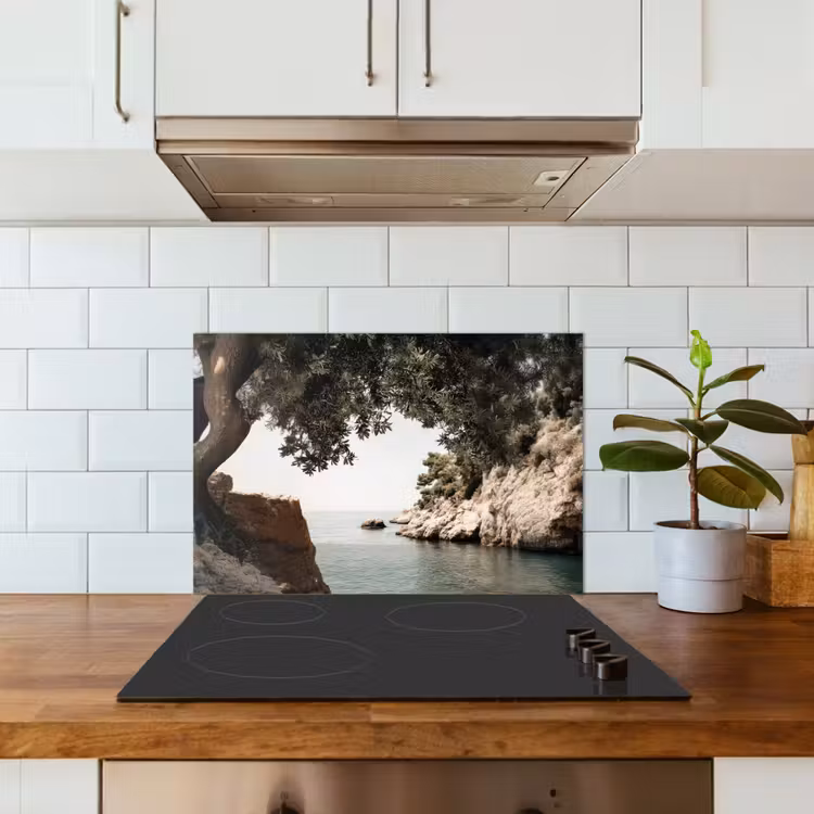 Rotsen - Zee - Boom - Groen keuken achterwand spatscherm klein -sfeer2