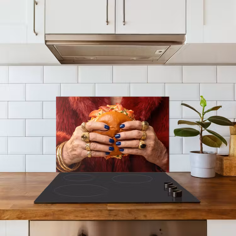 Broodje - Bontjas - Goud keuken achterwand spatscherm klein -sfeer2