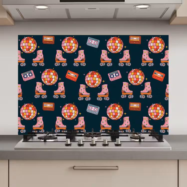 Rolschaatsen - Patroon - Disco keuken achterwand spatscherm klein 900 -3d_website