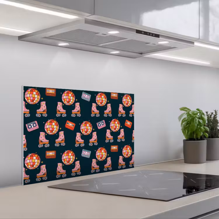 Rolschaatsen - Patroon - Disco keuken achterwand spatscherm klein 900 -3d_schuin