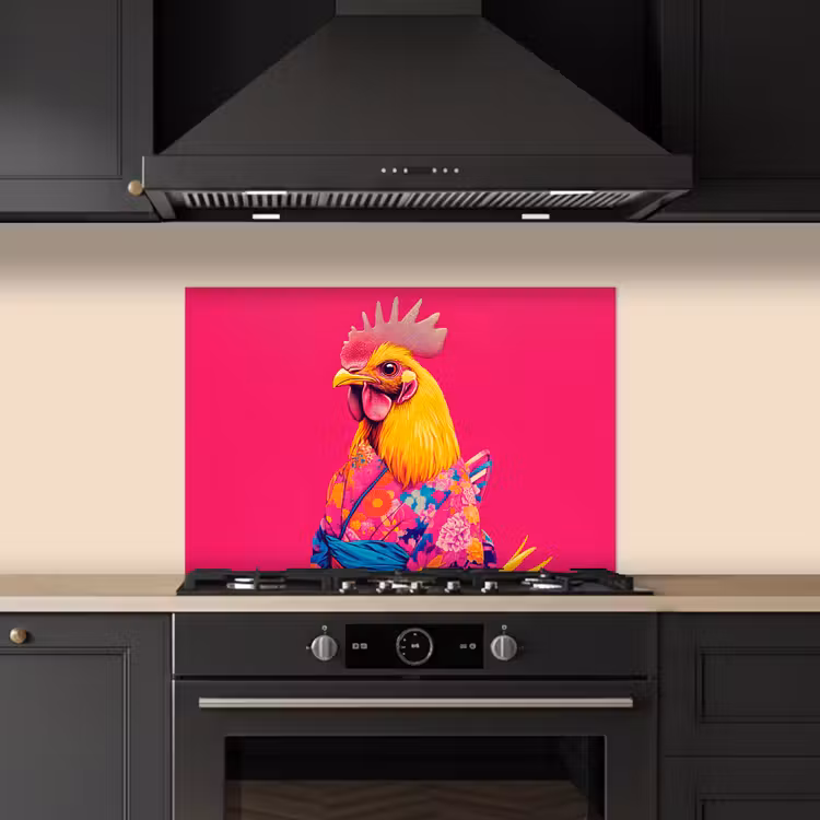 Haan - Kleurrijk - Kimono - Roze keuken achterwand spatscherm klein -sfeer1