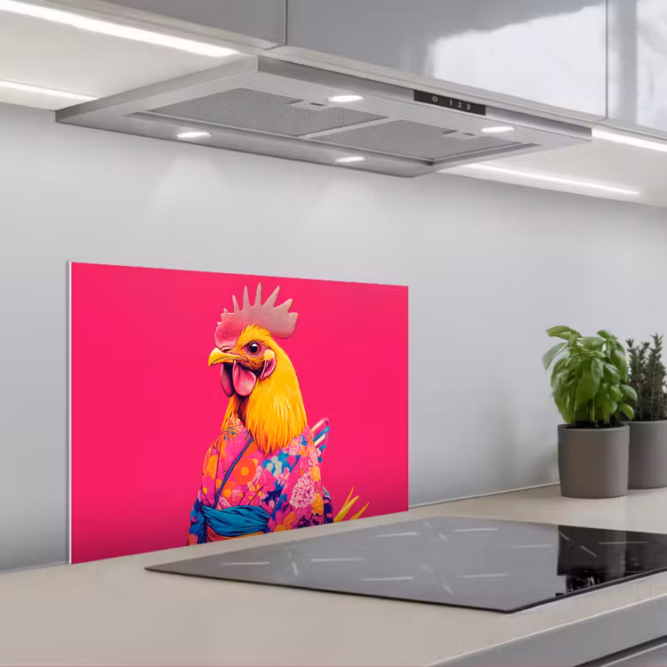Haan - Kleurrijk - Kimono - Roze keuken achterwand spatscherm klein -3d_schuin