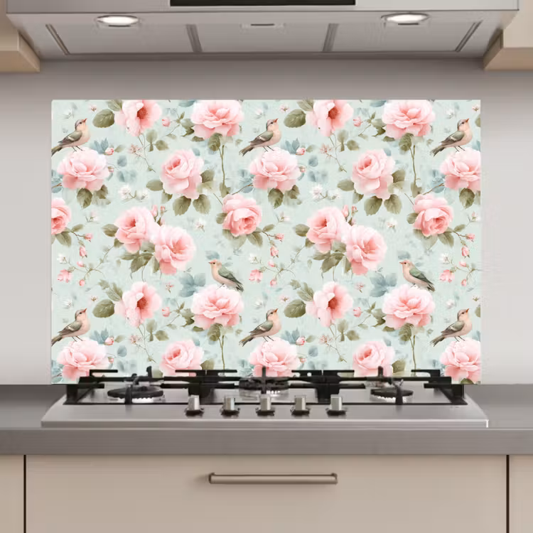 Rozen - Vogels - Pastel - Kleurrijk keuken achterwand spatscherm klein 900 -3d_website