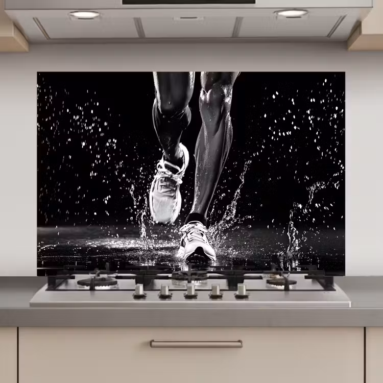 Hardloopschoenen - Rennen - Druppels - Zwart keuken achterwand spatscherm klein -3d_website