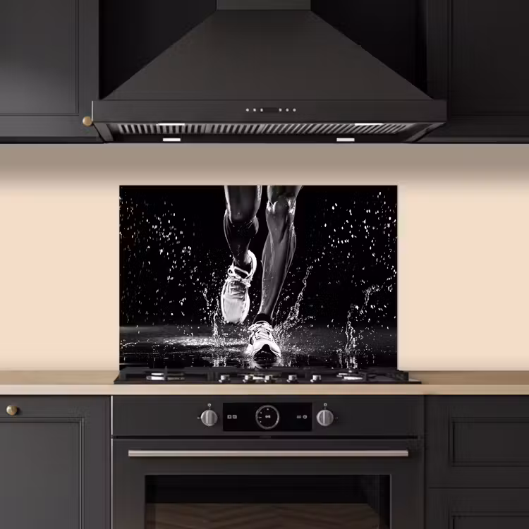 Hardloopschoenen - Rennen - Druppels - Zwart keuken achterwand spatscherm klein -sfeer1