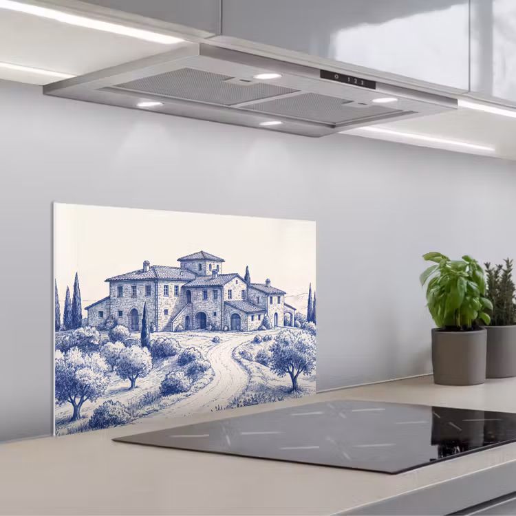 Rustiek - Landgoed - Blauw keuken achterwand spatscherm klein -3d_schuin
