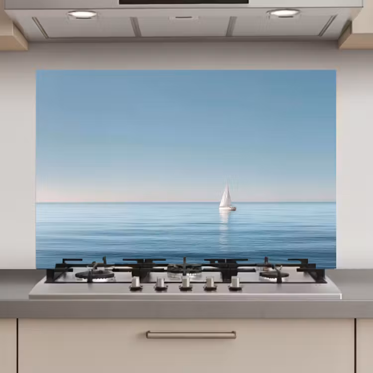 Zeilbootje - Kalme zee - Helderblauwe hemel keuken achterwand spatscherm klein -3d_website