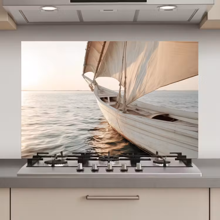 Zeilboot - Zee - Beige - Zon keuken achterwand spatscherm klein -3d_website