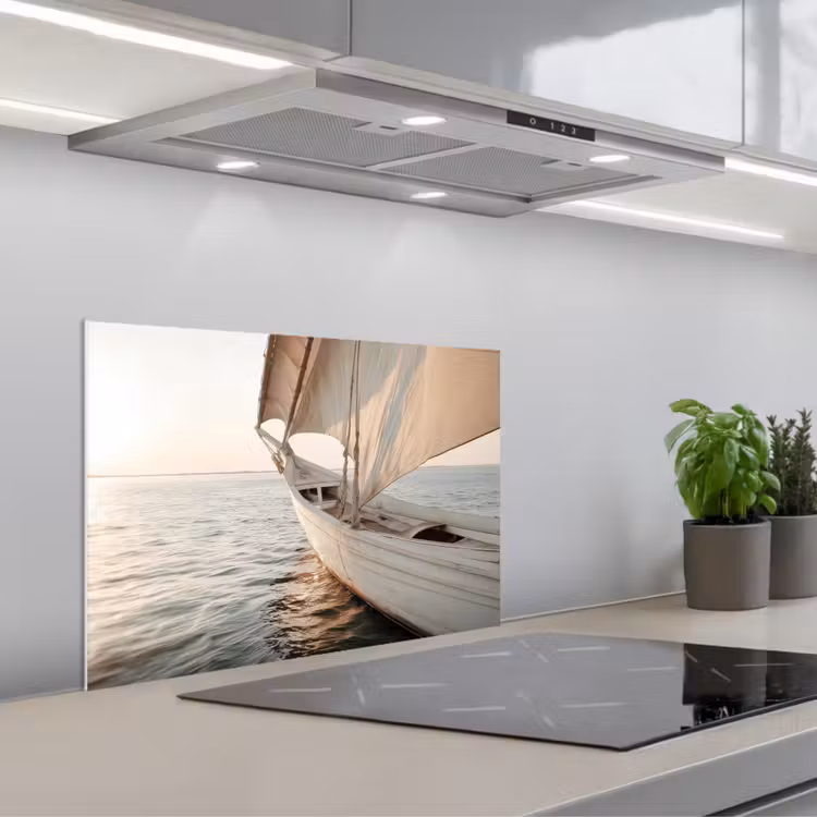 Zeilboot - Zee - Beige - Zon keuken achterwand spatscherm klein -3d_schuin