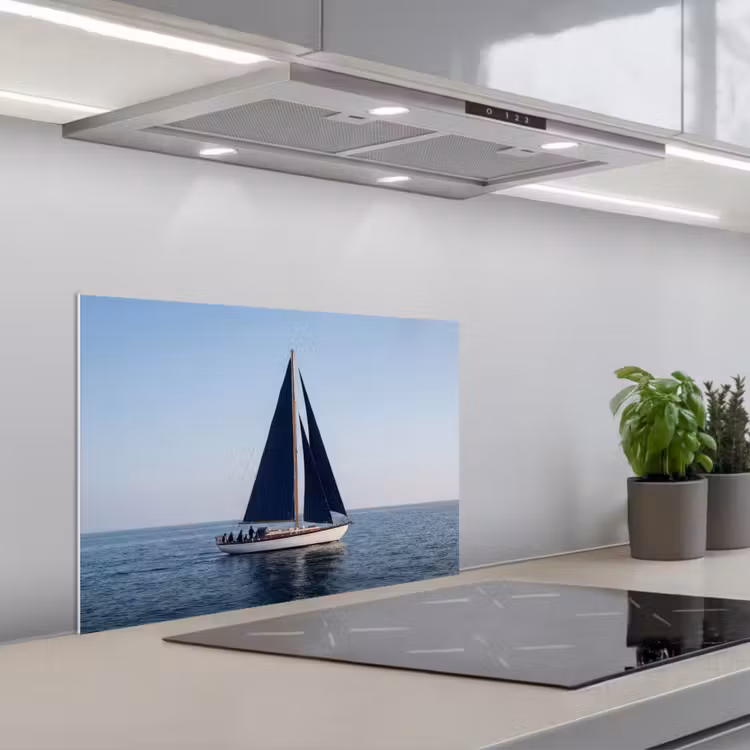 Zeilboot - Zee - Blauw keuken achterwand spatscherm klein -3d_schuin