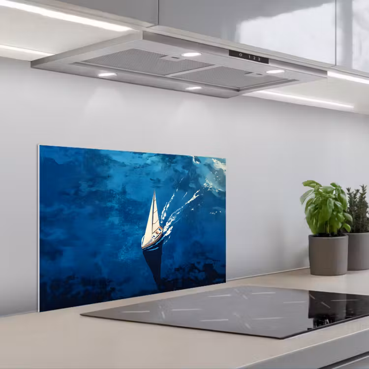 Zeilboot - Water - Abstract - Schaduw keuken achterwand spatscherm klein -3d_schuin
