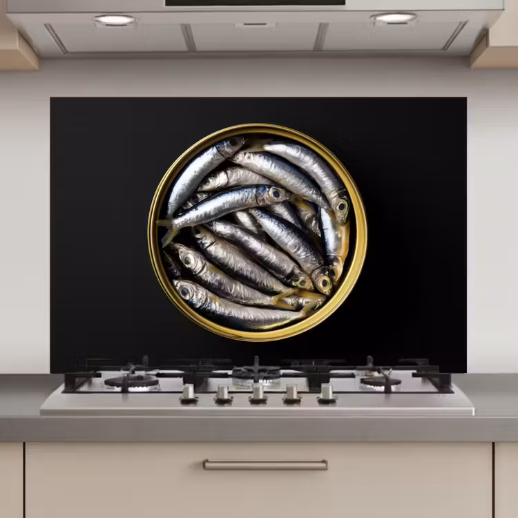 Sardines - Vissen - Rond - Zwart keuken achterwand spatscherm klein -3d_website