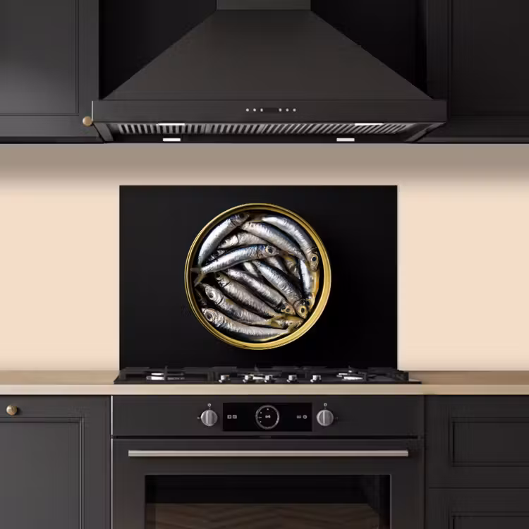 Sardines - Vissen - Rond - Zwart keuken achterwand spatscherm klein -sfeer1