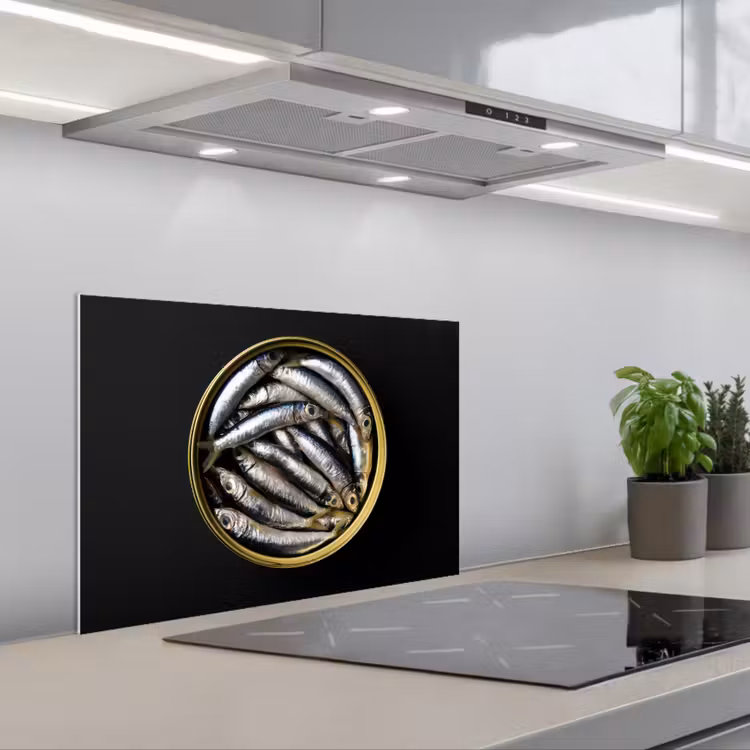 Sardines - Vissen - Rond - Zwart keuken achterwand spatscherm klein -3d_schuin