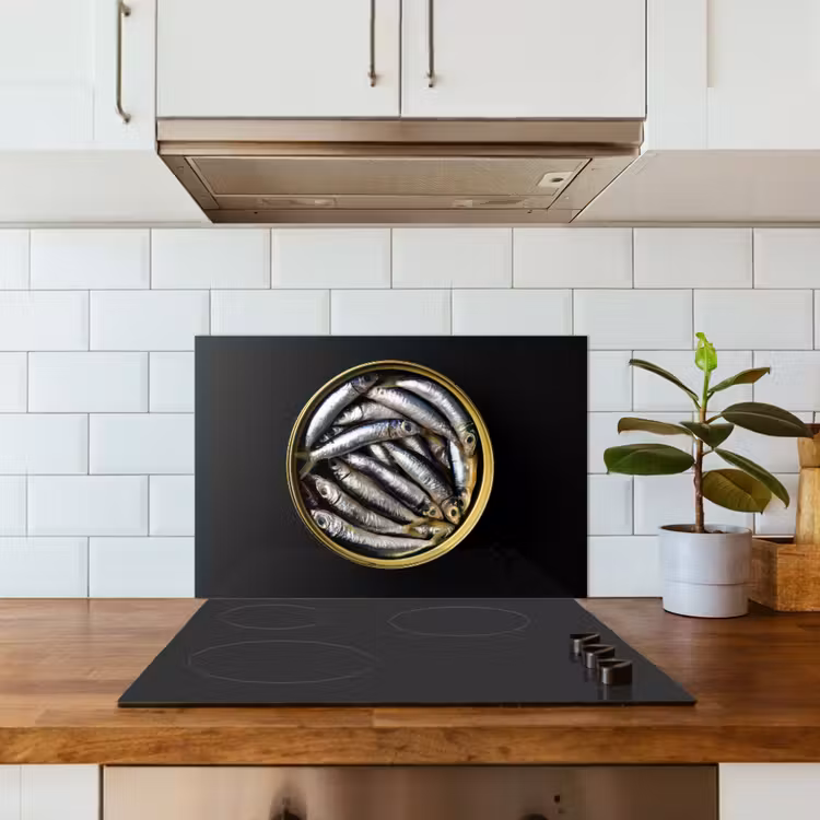 Sardines - Vissen - Rond - Zwart keuken achterwand spatscherm klein -sfeer2