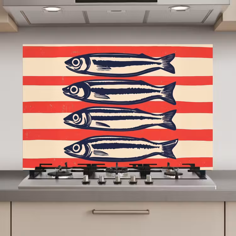 Sardines - Rood en beige strepen keuken achterwand spatscherm klein -3d_website