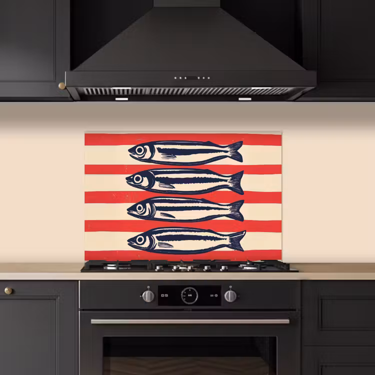 Sardines - Rood en beige strepen keuken achterwand spatscherm klein -sfeer1