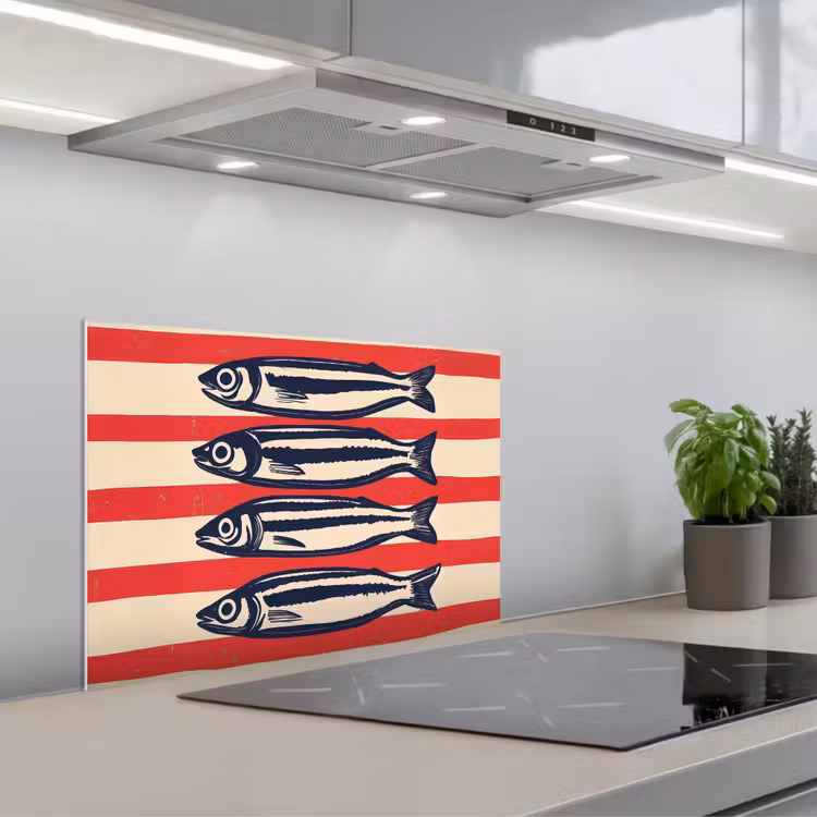 Sardines - Rood en beige strepen keuken achterwand spatscherm klein -3d_schuin