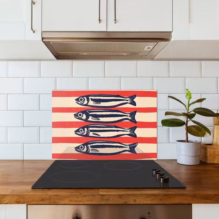 Sardines - Rood en beige strepen keuken achterwand spatscherm klein -sfeer2