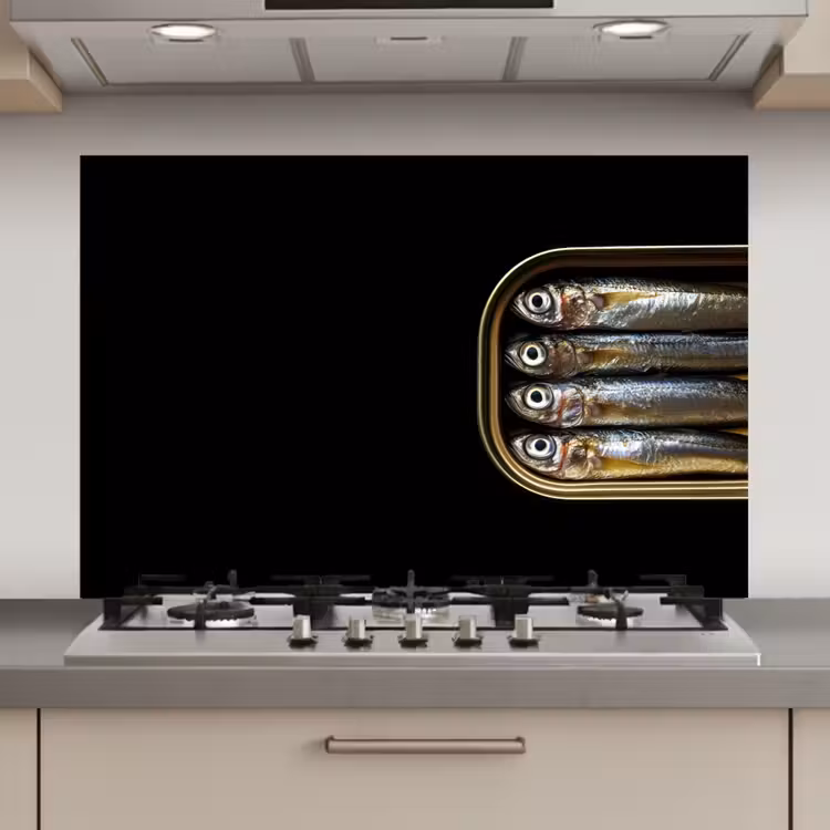 Sardines - Blik - Zwart - Vissen keuken achterwand spatscherm klein -3d_website